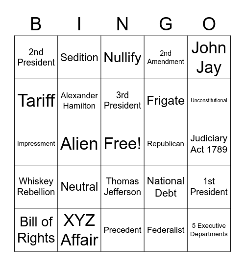 Early America Review 5.1-5.3 Bingo Card