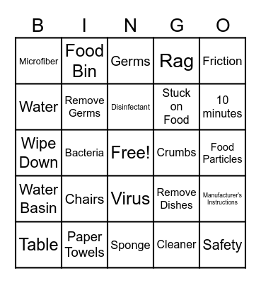 Cleaning Tables and Chairs Bingo Card