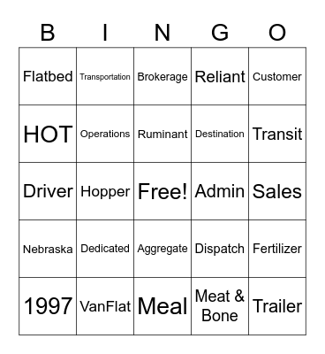 Reliant Bingo Card