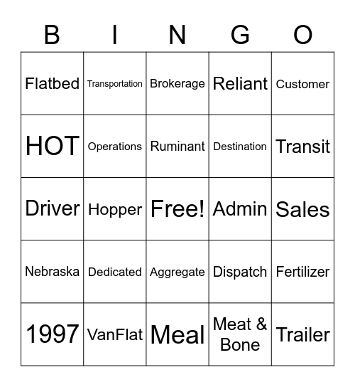 Reliant Bingo Card