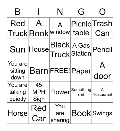 Bus Bingo Card