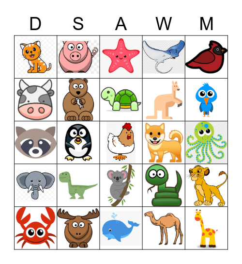 Animals Bingo Card