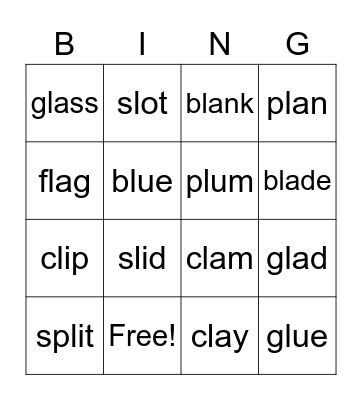Consonant Clusters Bingo Card