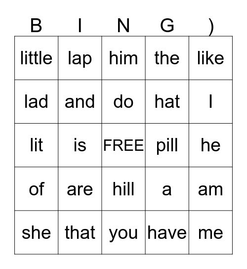 WORDS TO READ Bingo Card