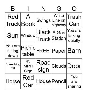 Bus Bingo Card