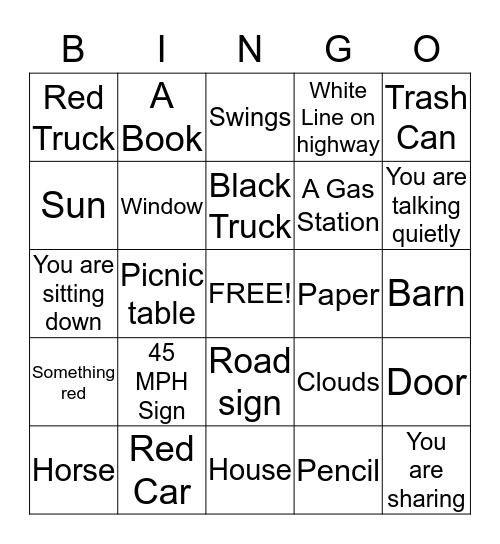 Bus Bingo Card