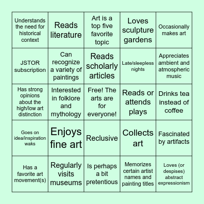 Art Historian Bingo Card