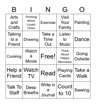 Coping Skills Bingo Card