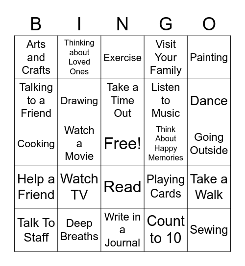 Coping Skills Bingo Card