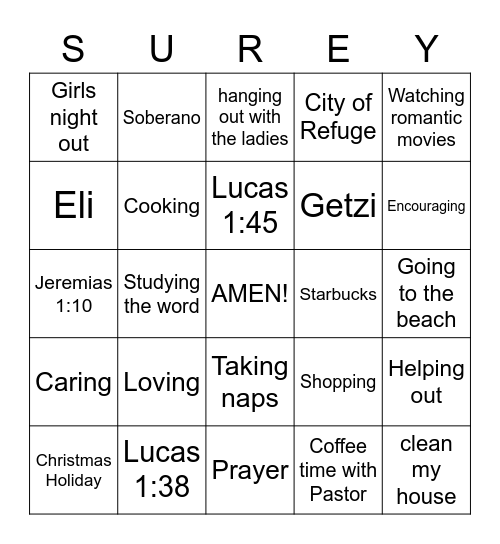 SUREY BINGO Card