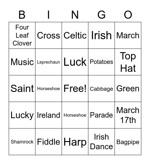 St. Patty's Day Bingo Card