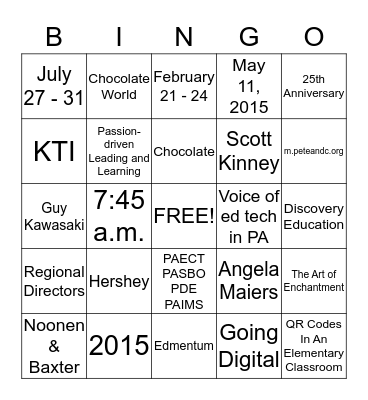 PETE&C 2015 Bingo Card