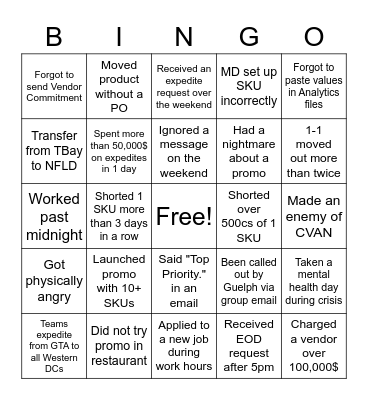 NPI Bingo Card