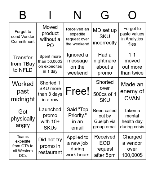 NPI Bingo Card