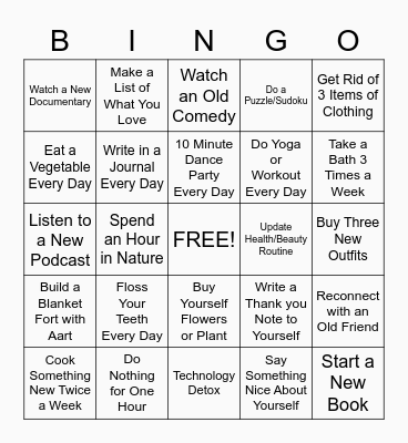 Treat Yourself Bingo Card