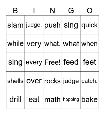 Lesson 31 Sight Words Bingo Card