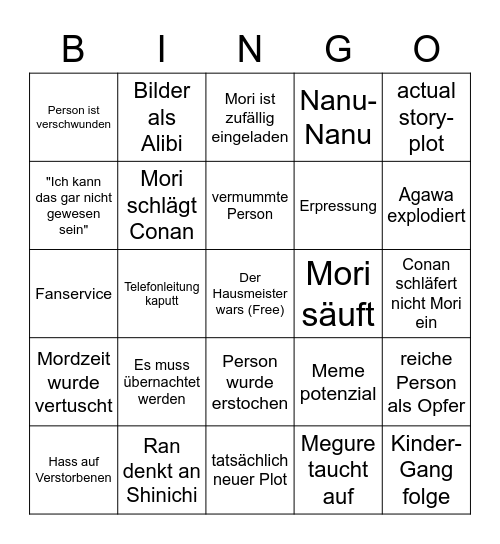 Conan Bingo Card