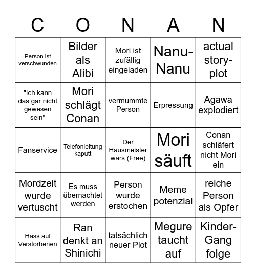 Conan Bingo Card