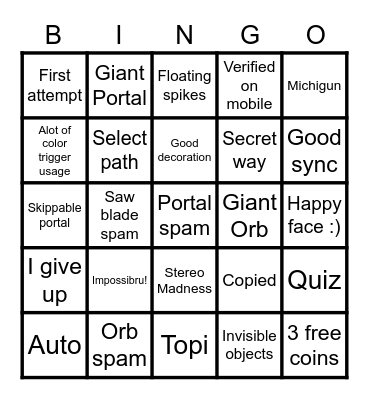 Bingo for Geometry dash recent levels Bingo Card