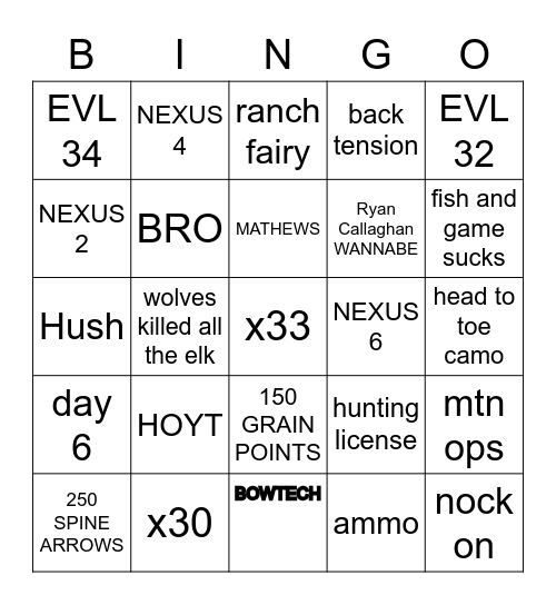 archery bingo Card