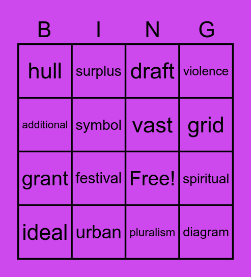 National Reading Vocabulary - Lesson 24 Bingo Card