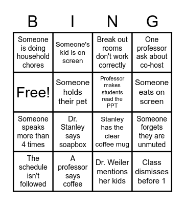 Class March 20, 2021 Bingo Card