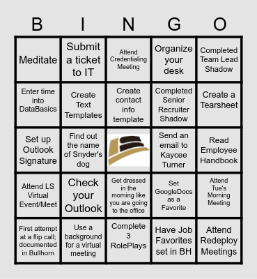 Week 2 Training Game Bingo Card