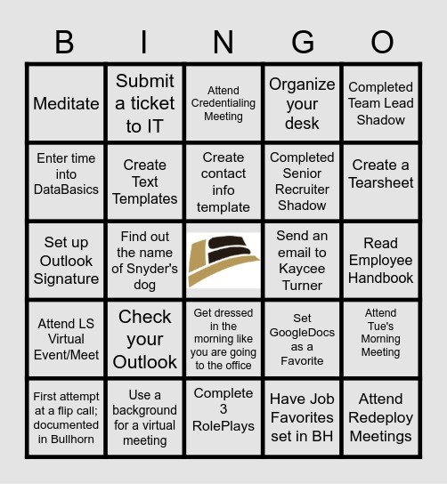 Week 2 Training Game Bingo Card