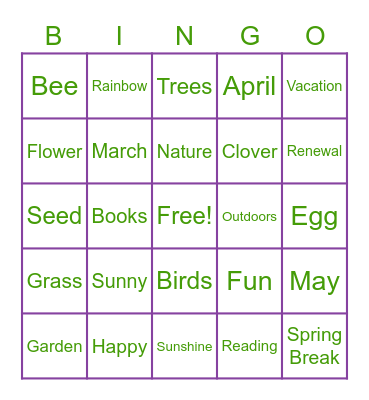 Spring Bingo CCMS Bingo Card