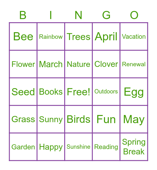 Spring Bingo CCMS Bingo Card