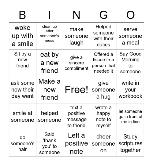 Kindness Bingo Card