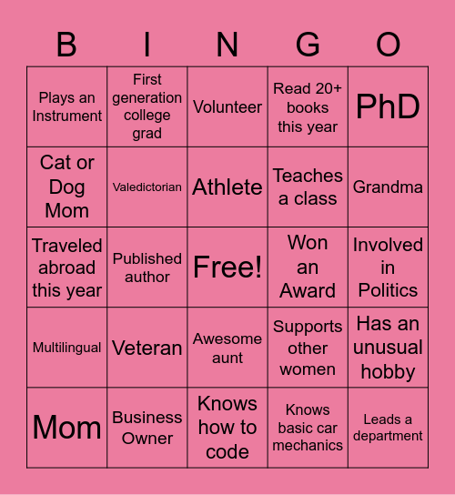 International Womens Day Bingo Card 