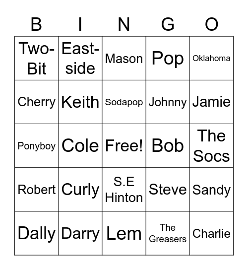 S.E HINTON BINGO Card