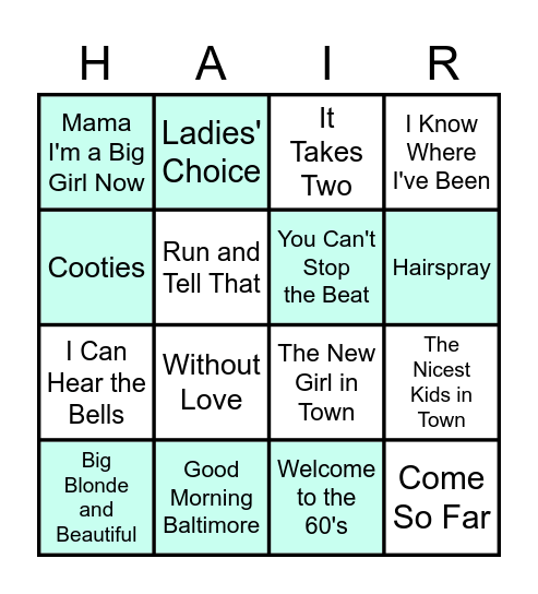 Hairspray Bingo Card