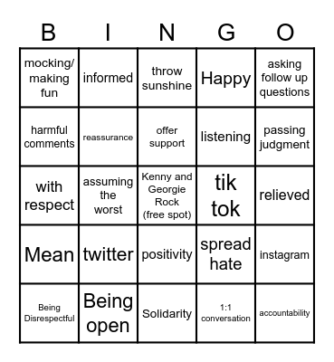 Social Media Bingo Card