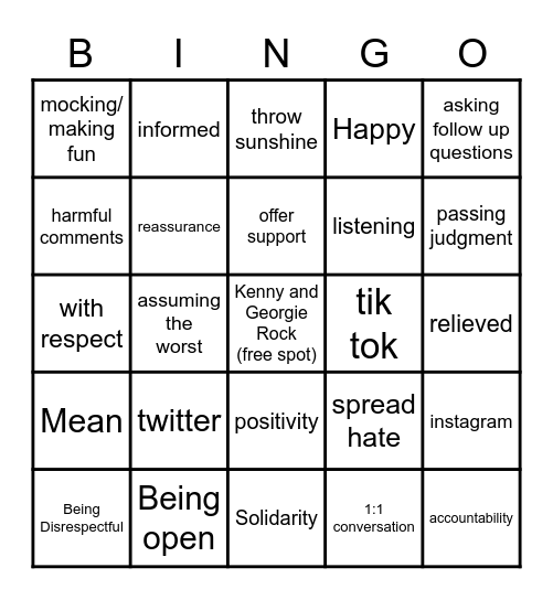 Social Media Bingo Card