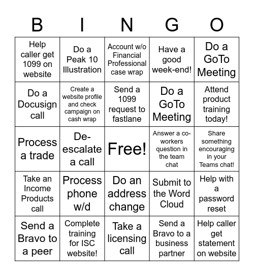 Development Day Bingo Card