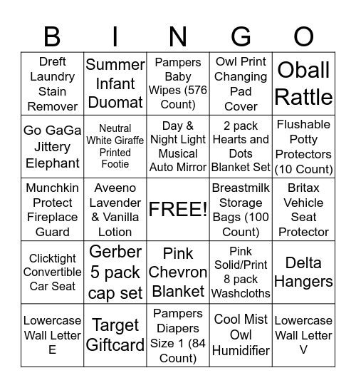 Baby Bingo Card