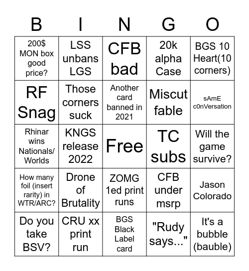 Fab Bingo Card