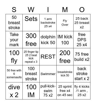 Swim Bingo (SWIMO) Bingo Card