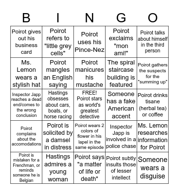 Poirot Bingo! Bingo Card