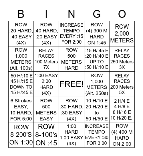 ROWING Bingo Card