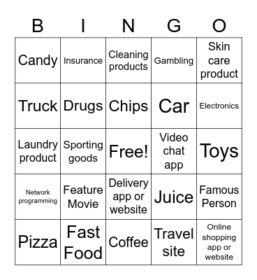 Olympic Commercial Bingo Card