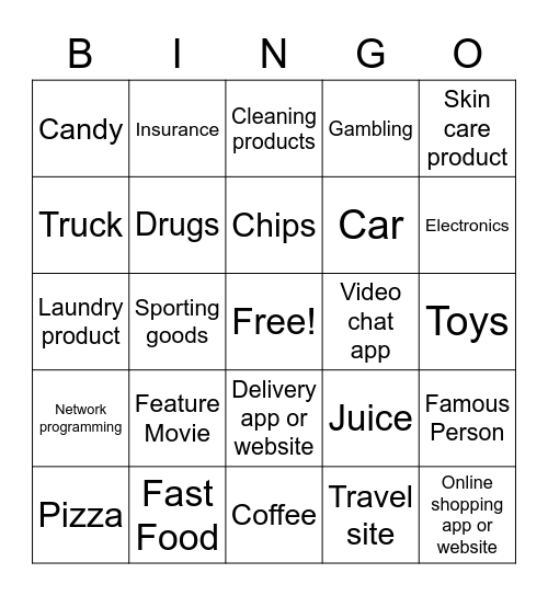 Olympic Commercial Bingo Card