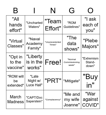 Supe's Call Bingo Card