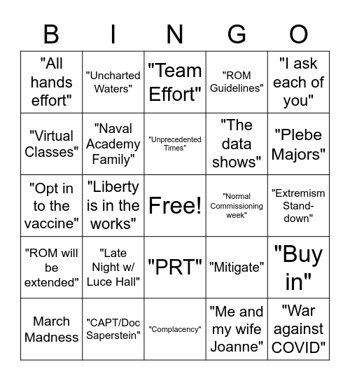 Supe's Call Bingo Card