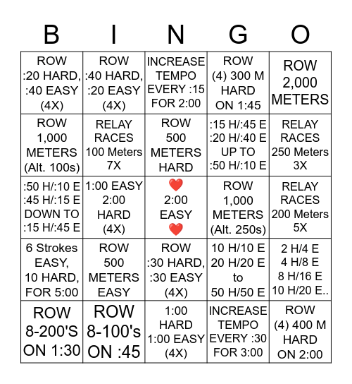 ROWING Bingo Card