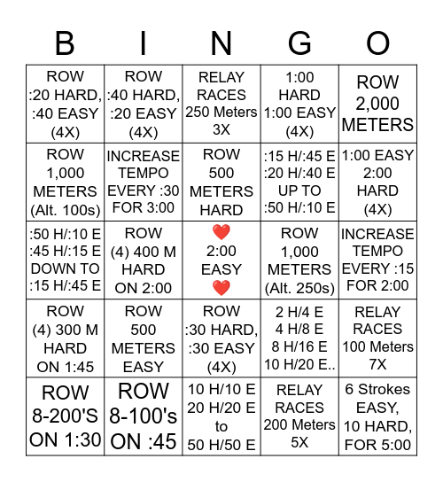 ROWING Bingo Card
