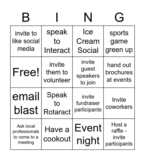 Rotary Membership Bingo! Bingo Card