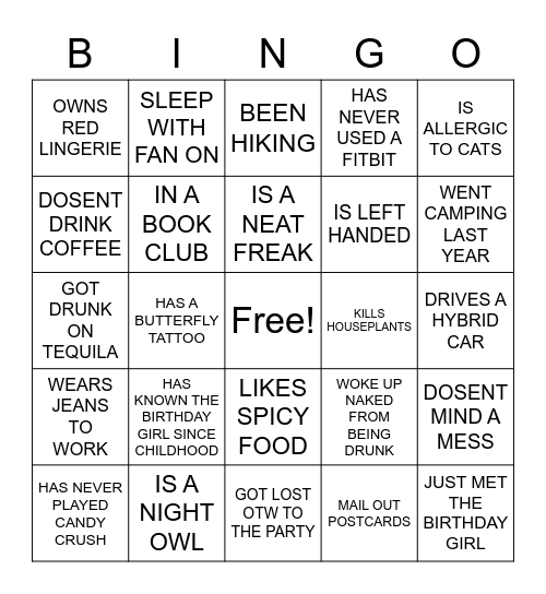 FOXY B DAY BINGO Card